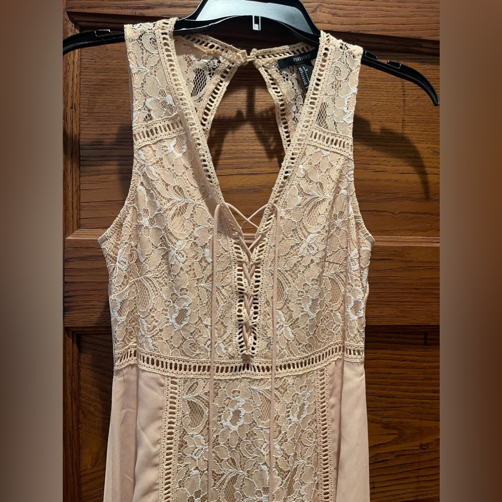 Peach beige beachy formal lace boho hippie dress with corset top
